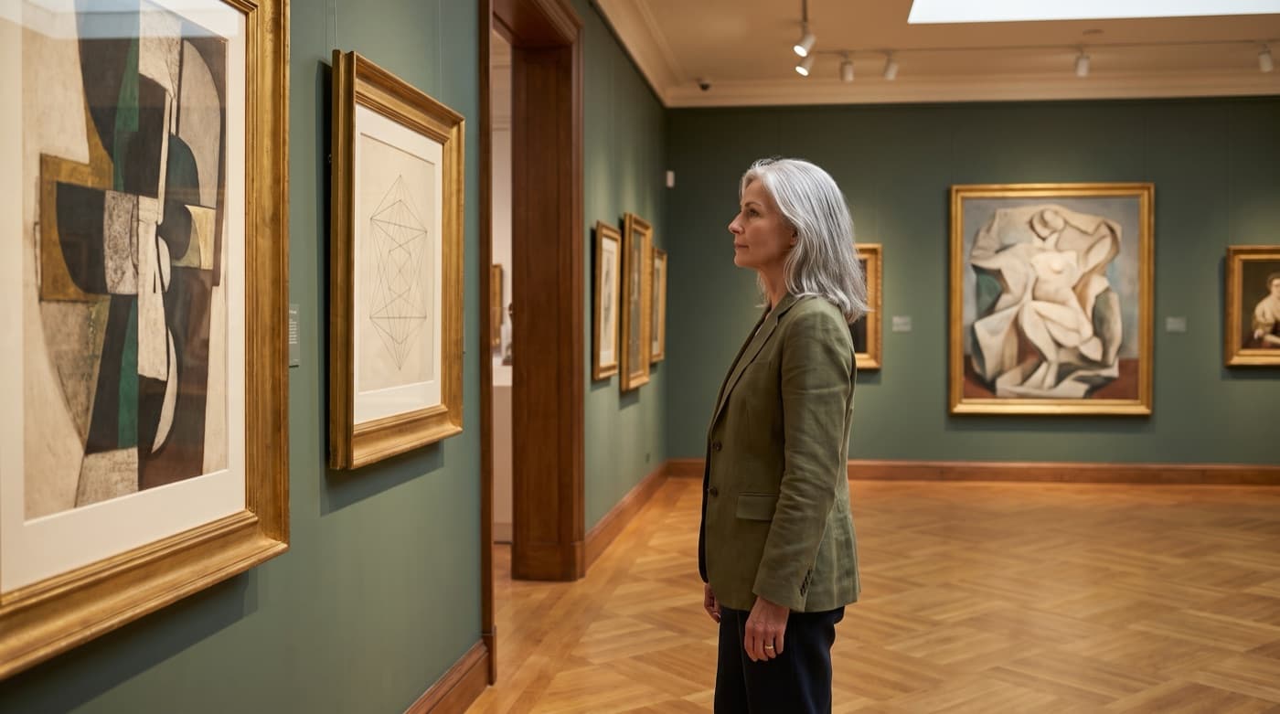 Contemplative visitor in an art gallery